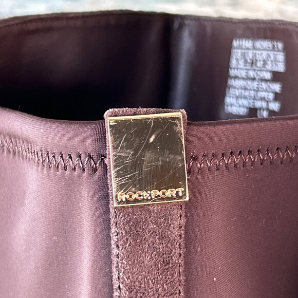 ROCKPORT Knee High Boot Womens 9.5M Brown Suede Stretch Calf Panel Pull On Wedge - Picture 12 of 15